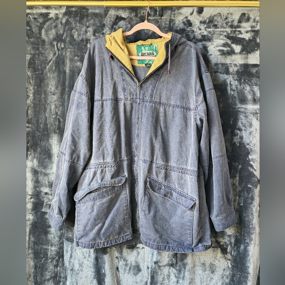Arcadia Olive and Denim Hooded Jacket Men's Large 100% Cotton